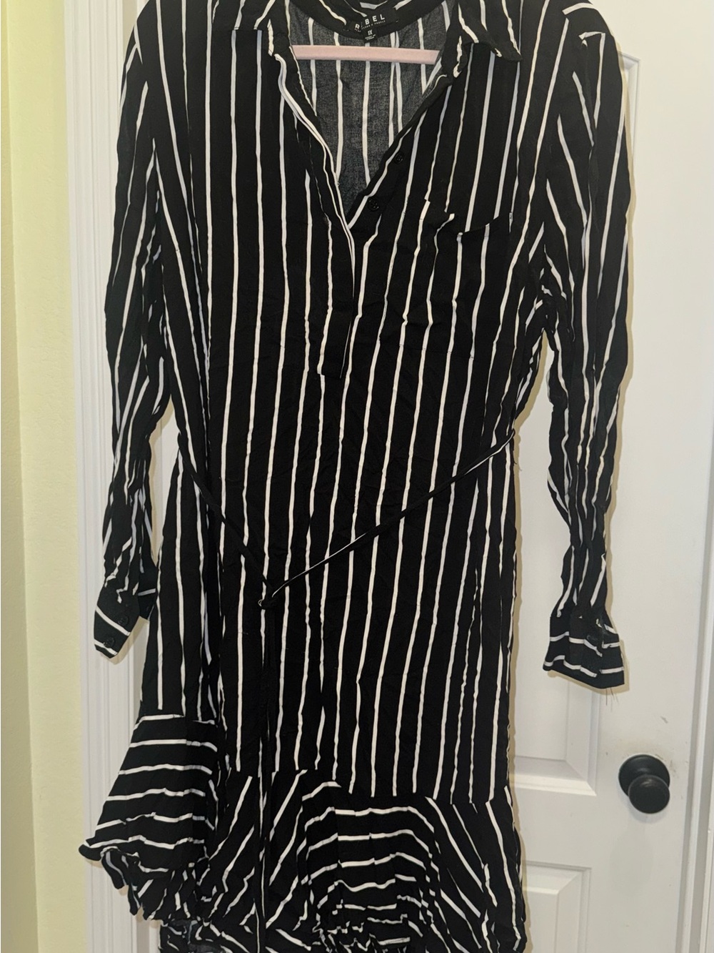 Black and White Striped Midi Wrap Dress
